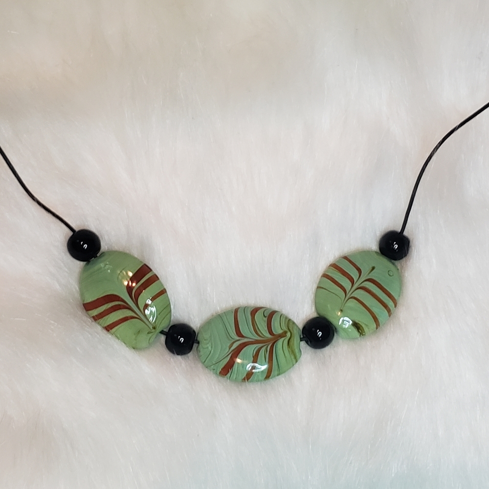 Green Painted Glass Bead Necklace